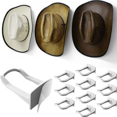 Imagem de Modern JP Ganchos adesivos de chapéu de cowboy para parede (pacote com 10) – Suporte de parede de 7,5 cm para fixação segura, organizador de chapéu de aba larga, decoração de quarto ocidental – branco