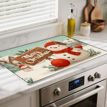 Imagem de Capa superior de fogão resistente ao calor com revestimento de borracha antiderrapante – Protetor de fogão elétrico Merry Christmas, resistente a arranhões, expande o espaço do balcão (marca nowman