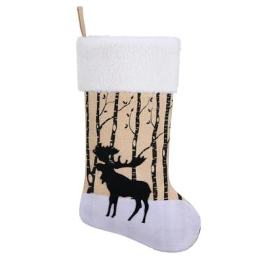 Imagem de Pxniy Meia de Natal rústica de serapilheira de 50 cm com design de alce, decoração de cornija de lareira, alce de férias