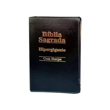 Imagem de Bíblia Sagrada Letra Hipergigante Com Harpa Cor Preta Igreja