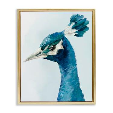 Imagem de Stupell Industries Arte de parede em tela flutuante em ouro pavão de plumagem vívida, design de Hannah Dawson, 53 x 43 cm