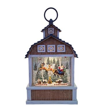 Imagem de Luminária Decorativa Musical de Natal 30cm, com LED, Forma de Celeiro Fazenda, Branco, Globo de Neve de Luxo, para Mesa e Arvore de Natal (Marrom)