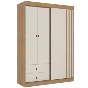 Imagem de Guarda-roupa Solteiro Thb Aspen, 3 Portas de Bater e Correr sem Espelho, Capuccino e Off White, 156 cm