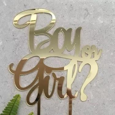 Imagem de Topo de bolo de acrílico para menino ou menina, topo de bolo dourado de feliz aniversário para meninos ou meninas, aniversário, revelação de gênero, suprimentos de festa de chá de bebê