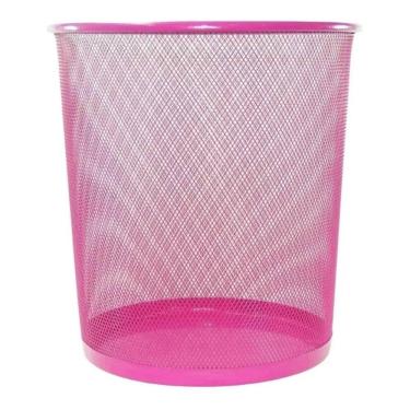Imagem de Lixeira Metal Aramado Cesto Lixo Escritório 10 Litros Rosa