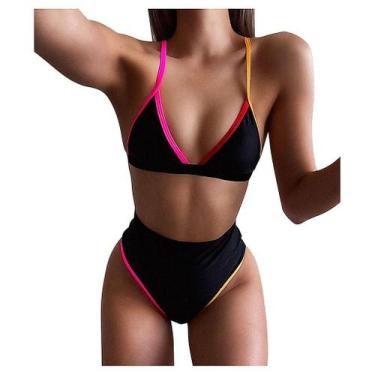 Imagem de Biquíni acolchoado feminino traje de banho sólido conjunto de roupa de