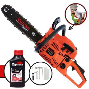 Imagem de Motosserra Vulcan VSL-450 À Gasolina 2T 45cc 2,3HP 11.000rpm Robusta e Resistente Sabre 16 Polegadas Corrente 28 Dentes + ÓLEO TOYAMA 2T
