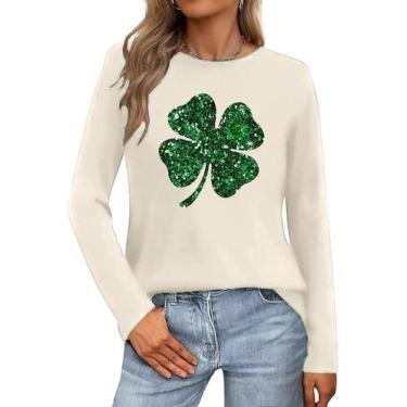Imagem de Camiseta feminina Beopjesk St Patrick's Day Glitter Shamrock