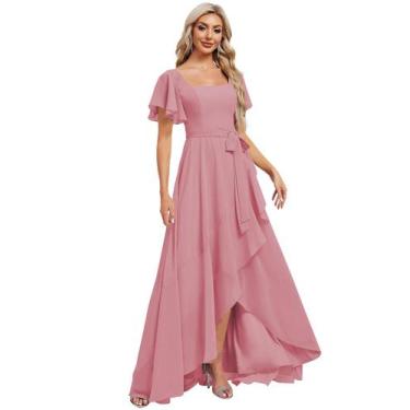 Imagem de Vestido de dama de honra Monvelli Flowy Ruffled Chiffon Mauve Plus 24W