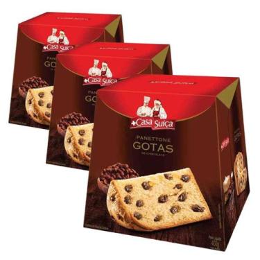 Imagem de 3 Panetones Casa Suíça, Chocotone 400G, Chocolate