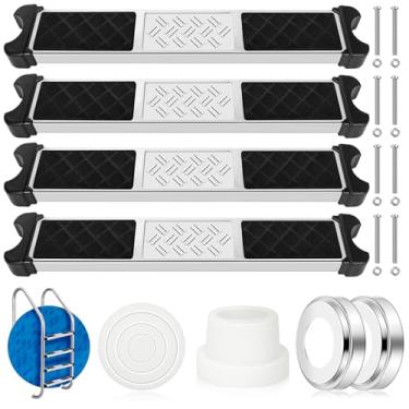 Imagem de 4 peças de substituição de escada de piscina de aço inoxidável com escudo de escada de piscina e para-choques de escada de piscina antiderrapante de 4 cm degrau com parafusos para piscinas enterradas