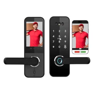 Imagem de Fechadura de porta inteligente com reconhecimento facial – 6 formas de desbloqueio (impressão digital, ID facial, senha, cartão, chave, aplicativo Tuya) | Entrada sem chave e controle de aplicativo