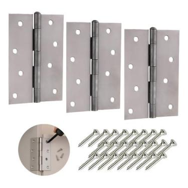 Imagem de Kit 3 Dobradiças Inox Escovado 4 Polegadas E 24 Parafusos Porta Madeir