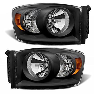 Imagem de Conjunto de faróis ADCARLIGHTS compatível com lâmpada de cabeça RAM PICKUP 2006 2007 2008 BLACK HOUSING Âmbar Refletor motorista e lado do passageiro