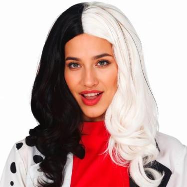 Imagem de Peruca Preta e Branca de Luxo Alta Qualidade pra Fantasia Cruella de V
