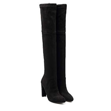Imagem de Bigfanshu Botas femininas botas de inverno grossas com salto alto elástico ponta de fogão tamanho 33-44 acima do joelho, Preto, 42 M EU
