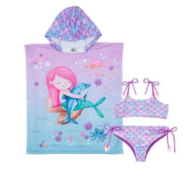Imagem de Kit Biquíni Dupla Face Infantil + Poncho Atoalhado Menina - Fofotinhos