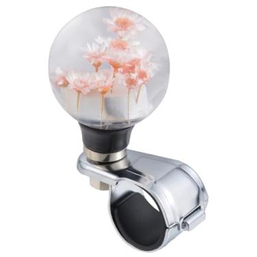 Imagem de Lunsom Botão giratório de volante em forma de flor, alça de energia de resina, girador suicídio, assistido, aderência, bola, ajuste, veículo, caminhão, SUV, rosa