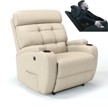 Imagem de Poltrona do Papai Reclinável Elétrica Bivolt Com Motor de Pescoço em Couro Bovino Damie (Bege)