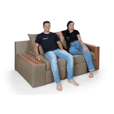 Imagem de Sofá-Cama Panamá Casal 2 Lugares Revestimento Chenile Aveludado Composê com Baú Invertido Moderno Avelã 205/856