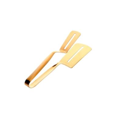 Imagem de Genérico, Espatula Dupla Pegador Dourado Aço Inox Servir Buffet