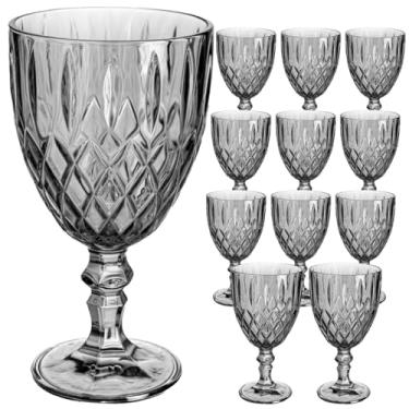 Imagem de Jogo 12 Taças de Vidro Luxo Quartzo Fume 340ml Vinho Água Drinks Grosso Resistente Ametista