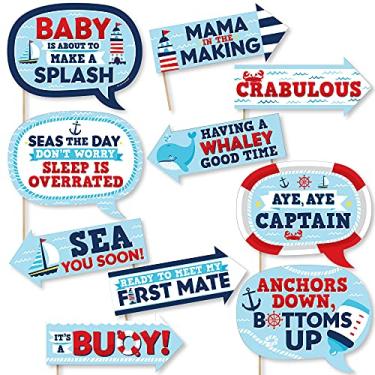 Imagem de Big Dot of Happiness Funny Ahoy It's a Boy - Kit de adereços náuticos para cabine de fotos para chá de bebê - 10 peças