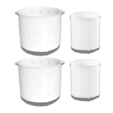 Imagem de Conjunto de Formas para Queijo, Polietileno Branco, 4 Unidades, 2 Formas de 1kg e 2 de 500g, com Tela Rígida e Furos para Drenagem