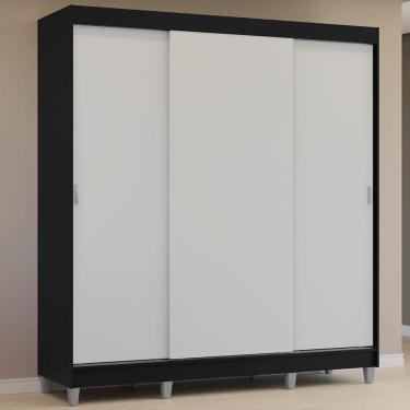 Imagem de Guarda-Roupa Casal com Pés 3 Portas de Correr Preto/Branco Reno Madesa