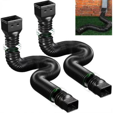 Imagem de Pacote com 2 extensões flexíveis de calha de chuva flexíveis, extensor de calha de drenagem, junta de vala de drenagem de água da chuva, pode ser estendida de 53 a 147 cm (preto)