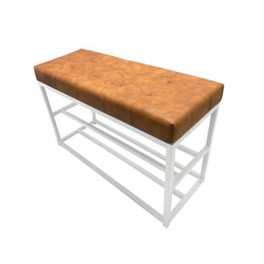 Imagem de Sapateira Fechada Para Hall De Entrada 80cm | Banco Sapateira Em Madeira Com Estilo Industrial | ArmáRio Organizador De CalçAdos (Estrutura Branca/Assent Marrom)