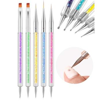 Imagem de Conjunto de ferramentas de pincéis de unhas de acrílico, 5 peças, pincéis de arte de unhas de esmalte de gel, caneta pontilhada, pincel de unhas, ferramentas de design de unhas de ponta dupla, forro