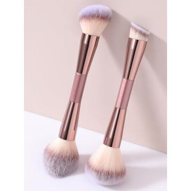 Imagem de 2 conjuntos de pincéis de maquiagem de cabeça dupla, pincel de maquiagem poderoso, pincel de blush, corretivo, pincel iluminador para maquiagem diária no rosto