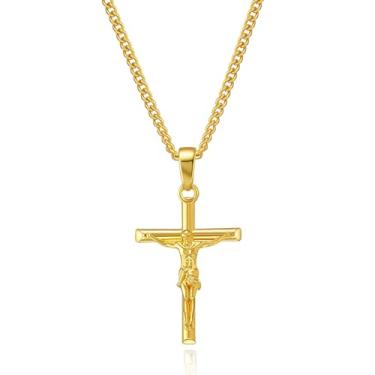 Imagem de Rnivida Colar com pingente de cruz de crucifixo banhado a ouro para homens, joias católicas presentes, 20 Inch, Metal, Sem Pedra Preciosa