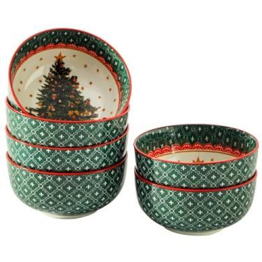 Imagem de HASENSE Conjunto de 6 tigelas de cereais de 737 g, tigelas de sopa de Natal para cozinha, tigelas de cerâmica de 15 cm seguras para micro-ondas e lava-louças para arroz, aveia, macarrão, ramen, salada