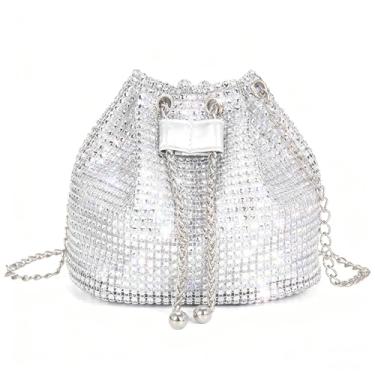 Imagem de Elegante bolsa de mão feminina moderna com strass bolsa de ombro brilhante para festas e viagens femininas, Prata, Medium, Tendência