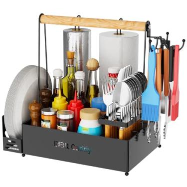 Imagem de GUIBUKEYAN Organizador para churrasqueira, churrasco para churrasqueira ao ar livre com 2 suportes de toalha de papel, organizador de utensílios de piquenique para churrasco para cozinhar ao ar livre