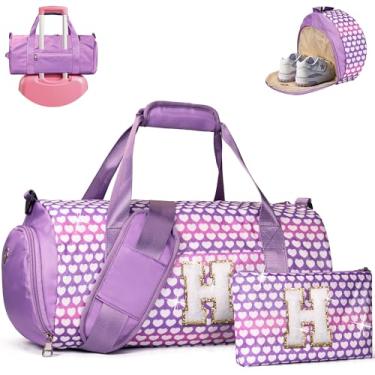 Imagem de Vogewood Presente para meninas de 3, 4, 5, 6, 7, 8, 9, 10, 11 e 12 anos, bolsa de viagem para meninas, bolsa infantil com compartimento para sapatos, bolsa de dança de balé de ginástica personalizada