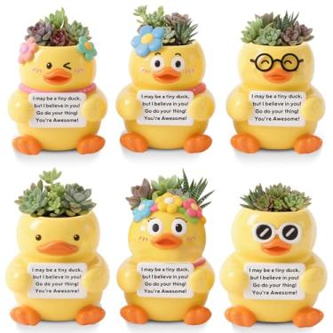 Imagem de Roshtia Pacote com 6 vasos de 6 cm, suporte emocional, pato e suculenta, com orifício de drenagem, mini vasos de flores fofos para decoração de jardim e escritório em casa, presentes para amigos de