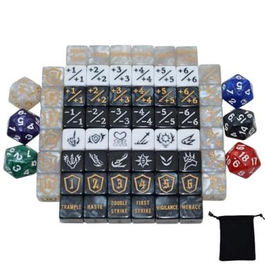 Imagem de StarMall 66 Pieces MTG Counter Dice Plus 1 Tokens Life Token Dice Set +1/-1 Counters Abilities Keywords Counters Dices D6 Dice Bulk with Pouch for Magic The Gathering. Card Game Accessories, TCG, CCG
