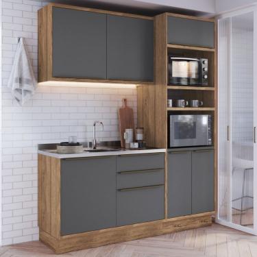 Imagem de Cozinha Compacta 3 Peças 6 Portas 3 Gavetas Com Divisor De Talheres 2 Nichos Para Forno Viena Edez Louro Freijó/cinza