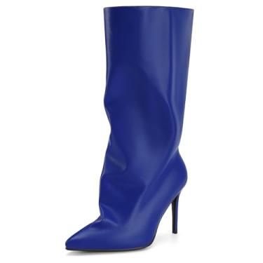 Imagem de Perisis Botas femininas despojadas cano médio pretas longas de puxar salto agulha bico fino botas de tubarão para mulheres sexy moda, Azul royal, 43