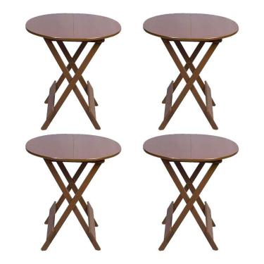 Imagem de Kit 4 Mesas Redondas Dobráveis Em Madeira Maciça 70X70 Imbuia Ideal Para Bares E Restaurantes