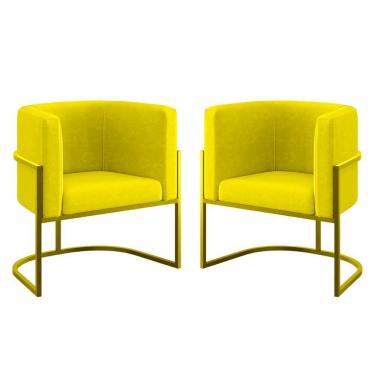 Imagem de Kit 02 Poltronas Lua Com Base De Metal Gold Sala Reforçada Amarelo