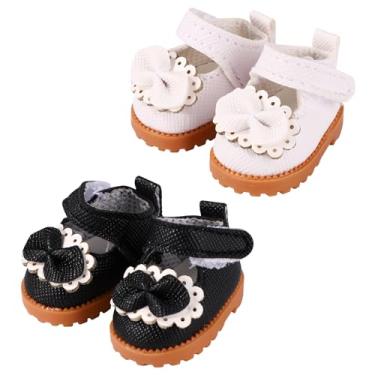 Imagem de Lyreh 2 Pares de Sapatos Mini Boneca para Bonecas 17 cm, Sapatos de Peluche Couro da Moda Kawaii Acessórios Roupa Brinquedo Fofos (Preto, Branco)