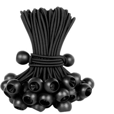 Imagem de Cordões elásticos de lona elástica para barraca e acampamento, tiras de amarração resistentes com extremidades de esfera de plástico, pacote com 20, (3,5 mm_preto, 20 cm)