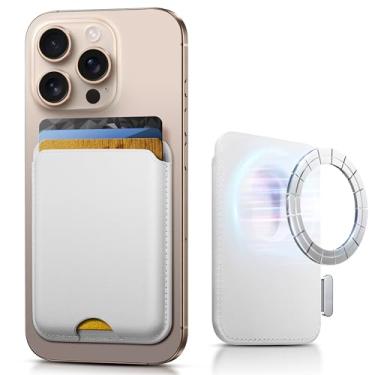 Imagem de SOUNDBYTE Carteira magnética mais forte para iPhone 16/15/14/13/12 Series e para capas MagSafe | Suporte magnético de couro com bloqueio de RFID N52 com ímãs poderosos | Comporta 3 cartões | Branca