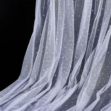 Imagem de letsinstyle Rolos de tecido de tule com glitter de 5 metros, fita de lantejoulas brancas claras, fitas de tecido de rede de tule, pano transparente brilhante para véu de noiva, saias tutu, decorações