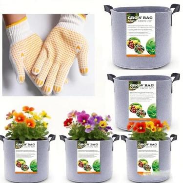 Imagem de Kriopy Sacos de cultivo, vaso de galão, saco de cultivo de galão, vasos de vegetais de tecido com alças, sacos de cultivo de 2 a 12 galões com 1 luva de jardinagem antiderrapante, 5 peças (5 galões)