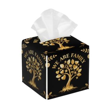 Imagem de Capa de caixa de lenços - Somos porta-guardanapos quadrados decorativos para a família - Bonito organizador de cubo facial de couro PU para banheiro, quarto, mesas de cabeceira, bancada, sala de estar